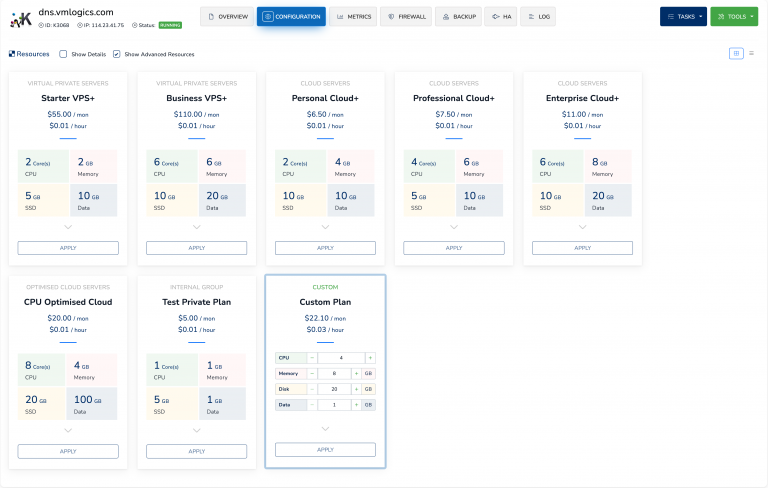 vmlogics server plans